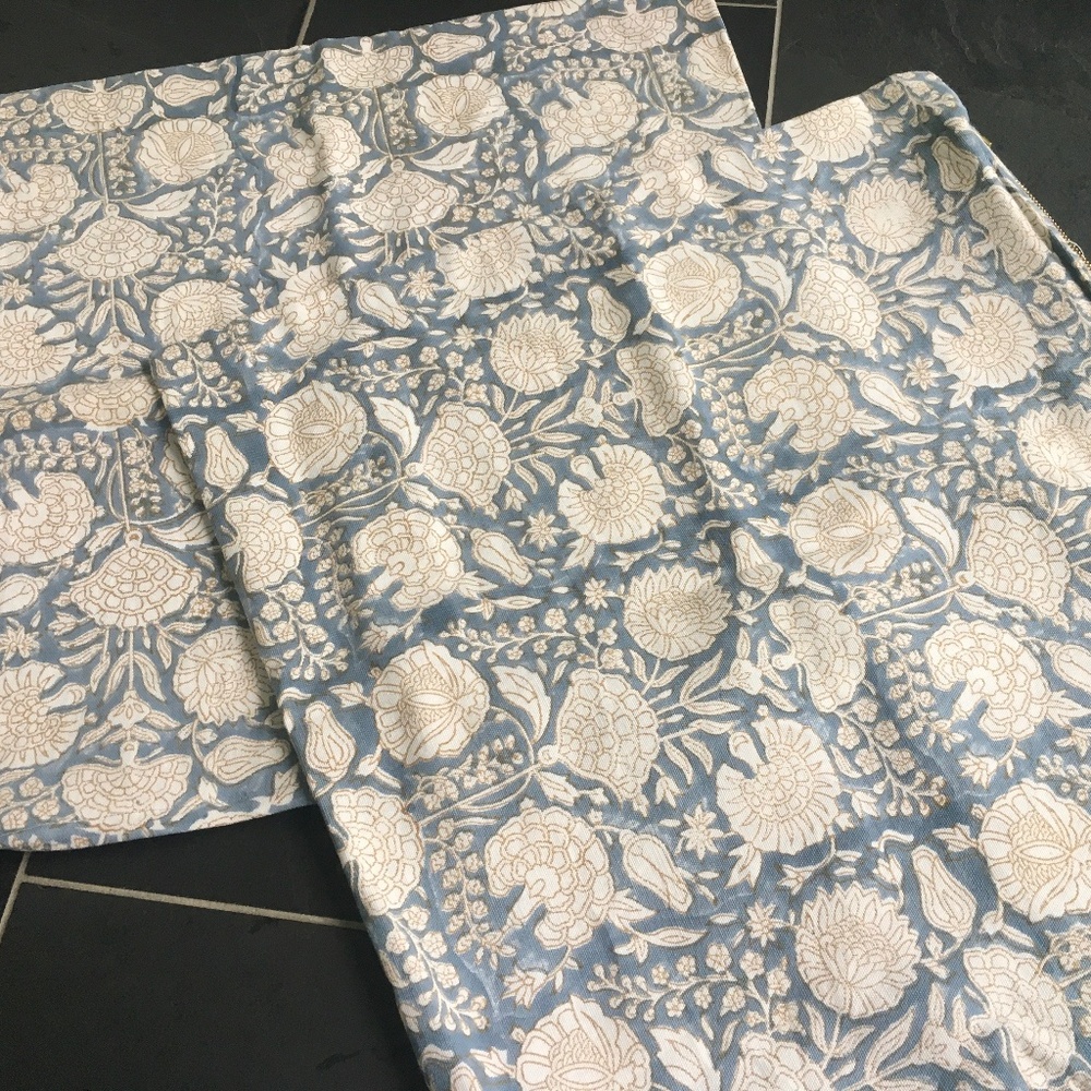 Blue and Tan Floral Printed Decorative Pillow Covers